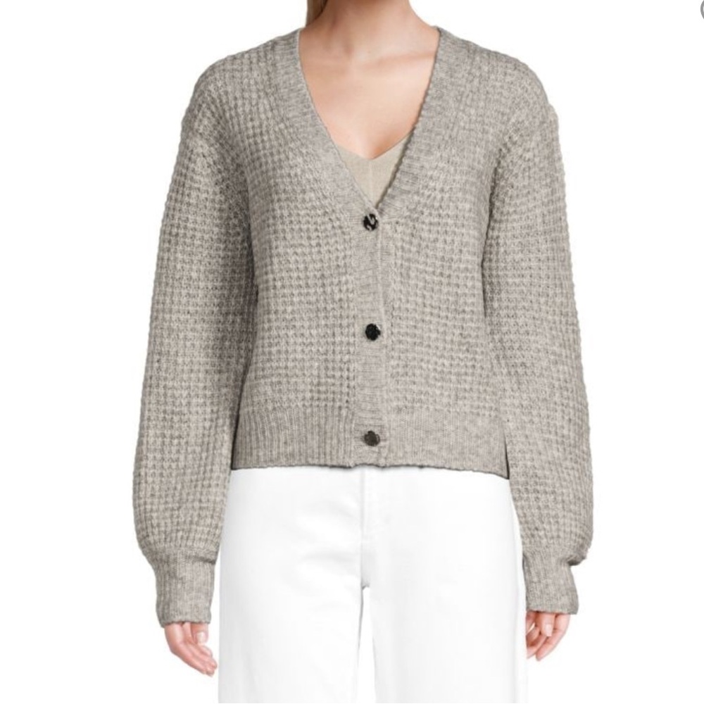 joe jeans Waffle Knit Cropped Cardigan size xl gray